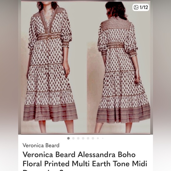 Veronica beard Alessandro Boho midi dress size 8 - Picture 4 of 5